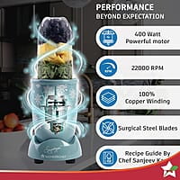 Wonderchef Nutri Blend Snowflakes, 22000 RPM  2 Unbreakable Jars, Stainless Steel Blades, 400 W