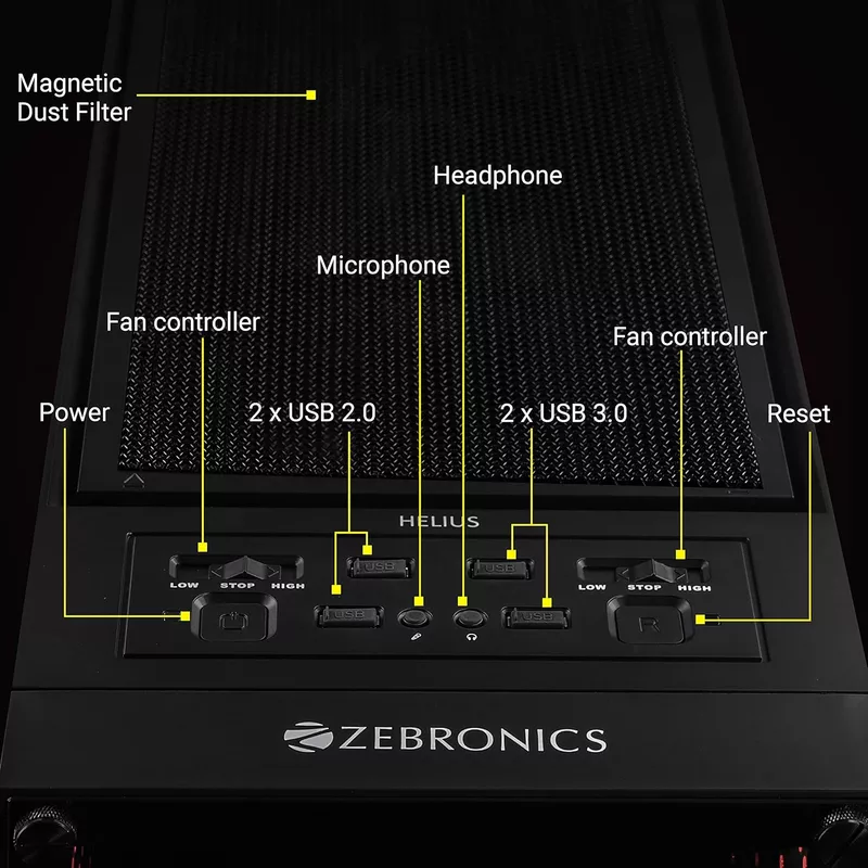 Zebronics Helius Pro RGB Mid-Tower Gaming Case