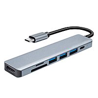 HAMMOK SPARKLE 7-in-1 Type-C Hub! This versatile hub features multiple ports for seamless connectivity, including HDMI, USB-A, and SD card slots, all in a sleek, compact design.