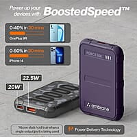 Ambrane 10000mAh Rugged, Slim & Compact Powerbank, 22.5W Fast Charging, USB & Type C Output