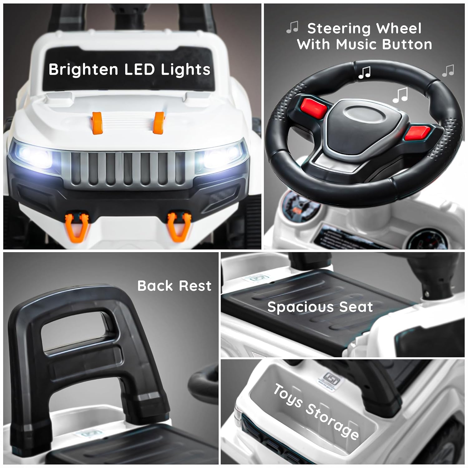 Baybee Push Ride on Baby Jeep for Kids Toys with LED Light & Storage Bin- White Baybee Push Ride on Baby Jeep for Kids Toys with LED Light & Storage Bin- White