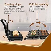 AGARO Galaxy 1000-Watt Sandwich Maker with Non-Stick Grill Plates, 180° Flat Openble Plates