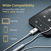 Portronics Conch Kappa C – Type-C Earphones with Mic, sleek design, superior sound quality, comfortable fit, perfect for music and calls, compatible with Type-C devices, color: White.
