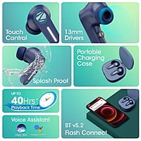 Zebronics Sound Bomb 7 Bluetooth TWS in Ear Earbuds with 40H Playtime, ENC Mic, Rapid Charge, Upto 50ms Gaming Mode, Flash Connect, Voice assistant, Smooth Touch Control, BT v5.2, Type C