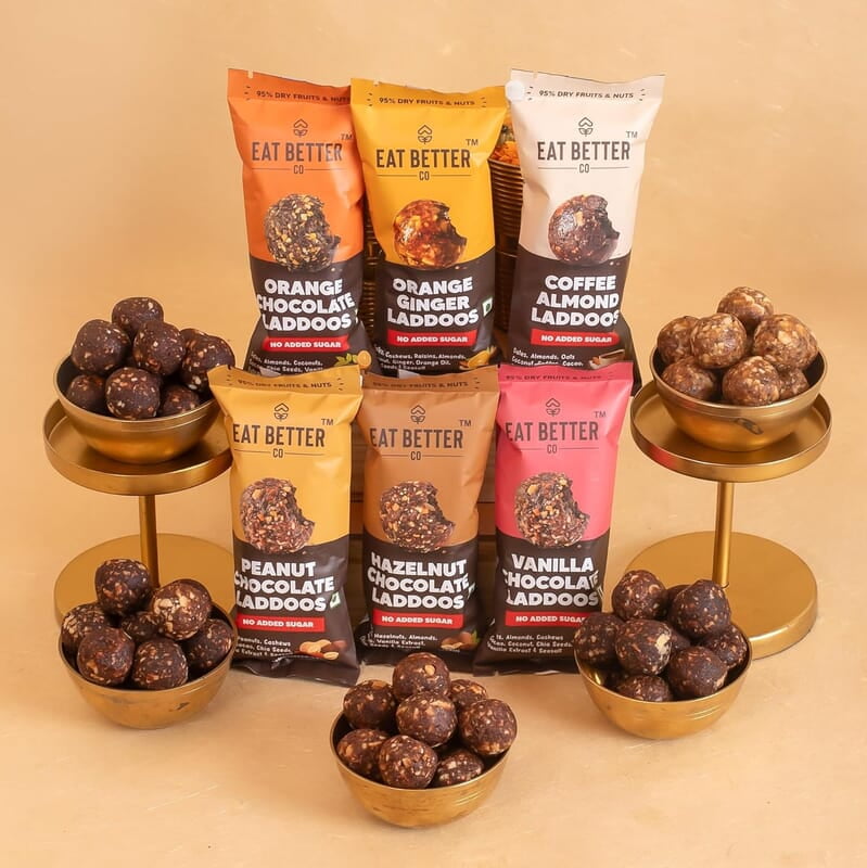 EAT BETTER CO Assorted Laddoo Box-24 Laddoos In 6 Different Flavors|95% Dry Fruits|Sugar-Free|100% Natural|Energy Bar Replacement|High Protein & Instant Energy-Healthy Snacks, 240 Gram