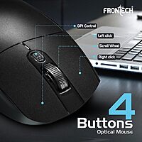 Frontech MS-0056 Wireless Optical Mouse – 2.4GHz | 1600 DPI | USB Nano Receiver | Ergonomic Design | Black | PC & Laptop Mouse