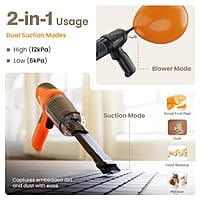 Ambrane 12kPA Powerful Suction 80W Wireless Hand Vacuum & Air Blower 2-in-1 Wireless Vacuum Cleaner