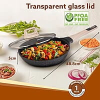AGARO Imperial Granite Non Stick Frypan with Glass Lid, 3L / 28cm, Cast Aluminium Body