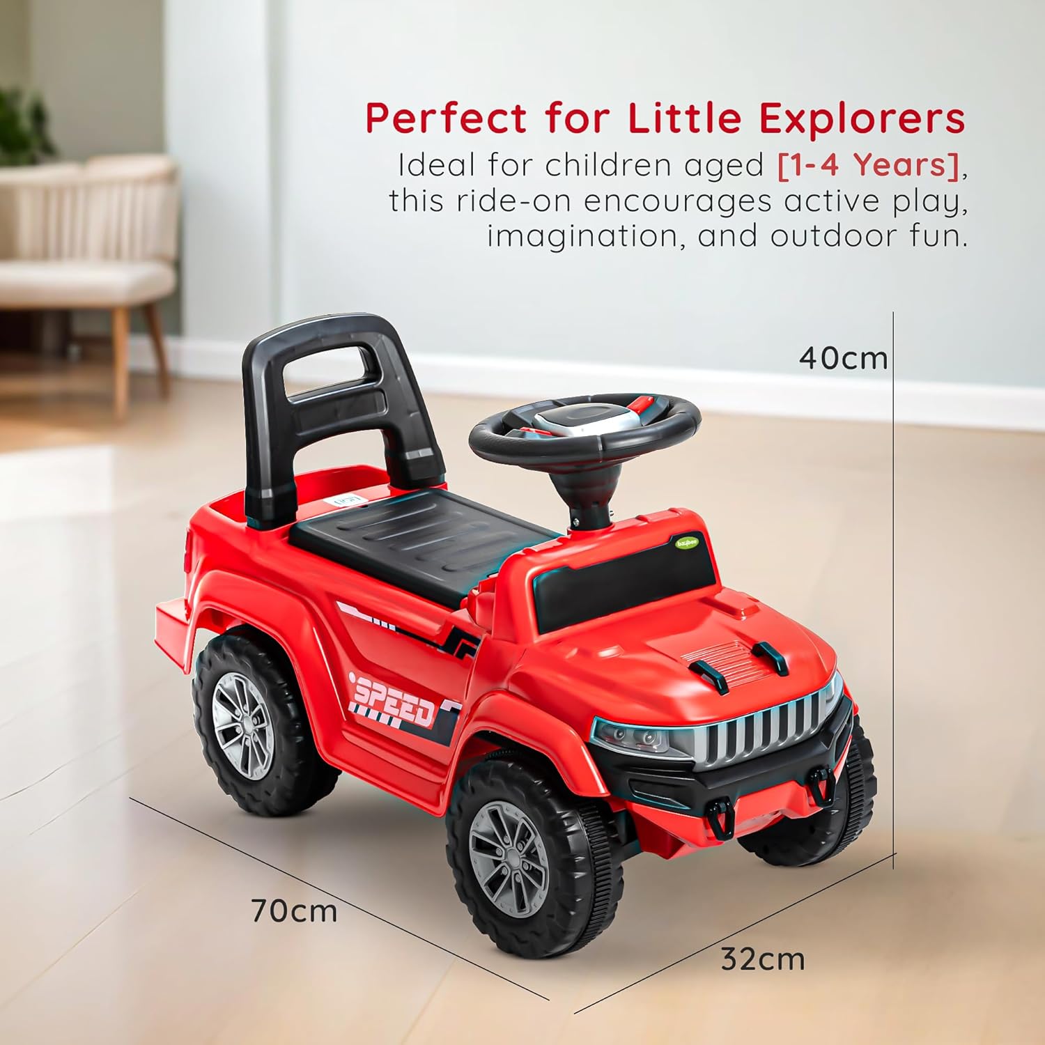 Baybee Push Ride on Baby Jeep for Kids Toys with LED Light & Storage Bin- Red Baybee Push Ride on Baby Jeep for Kids Toys with LED Light & Storage Bin- Red