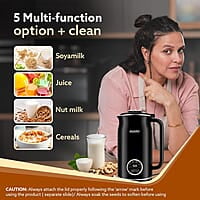 AGARO Regency Automatic Nut Milk Maker, Vegan Milk Machine, Make Vegan Milk From Nuts, Almonds, Soya, Oats etc, Boil Water, Juice, Cereals, Stainless Steel Body, 600ml, Black