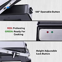 AGARO Grand 2000 Watts Super Jumbo Sandwich Maker with Non-Stick Grill Plates, 180° Flat Openable Plates