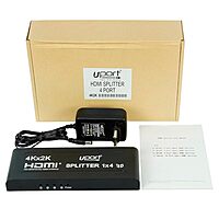 uPort 1x4 HDMI Splitter – 1 Input, 4 Output Ports | Supports 3D 4K x 2K @ 30Hz Full HD | Multi-Monitor Adapter for TVs | Black