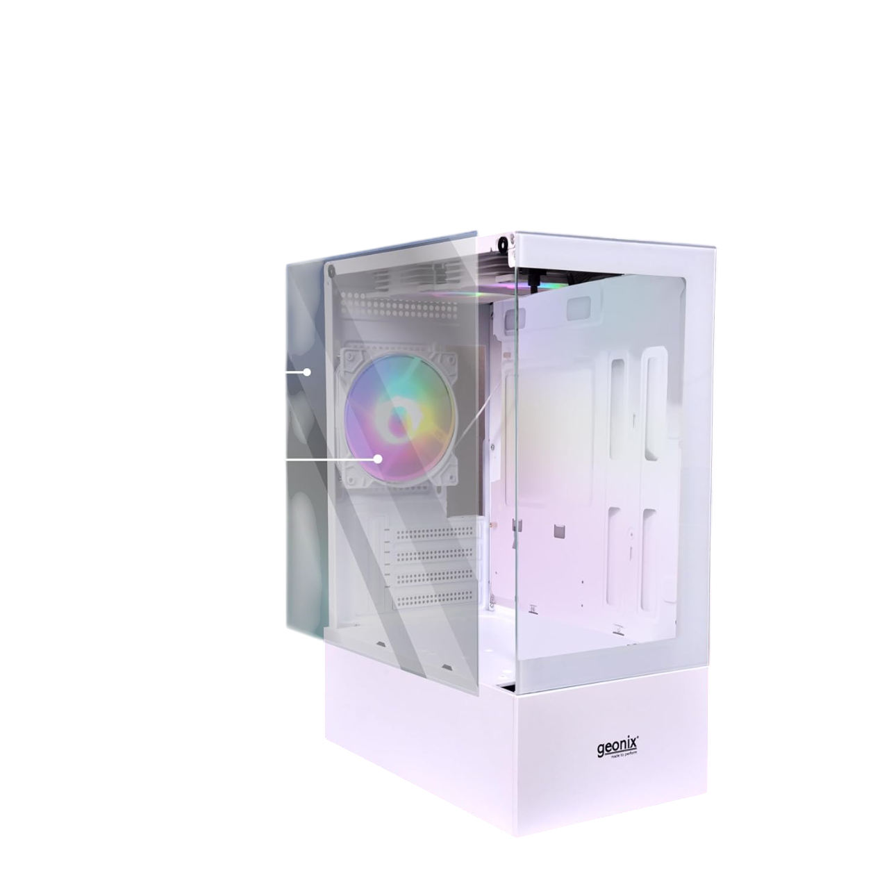 Geonix ATX Gaming Cabinet, Tempered Glass, 7 Expansion PCI Sockets, White-X30