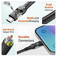 Ambrane 60W Type C to Type C Cable with 3A Fast Charging, 1.2M Braided cable for Smartphones, Tablets, Laptops & other Type C devices, PD Technology, 480Mbps Data Sync (ABCC-12T