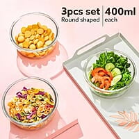 AGARO Elite Borosilicate Glass Lunch Box, 3pcs Set, 400ml Each, Office Tiffin Box with Bag