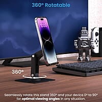Ambrane 360° Rotation, Foldable Design Mobile Stand with Stable Metalic Round Base, Multiple Height & Angle adjustments Compatible with Smartphones, Tablets, Kindles & iPad Twistand 360