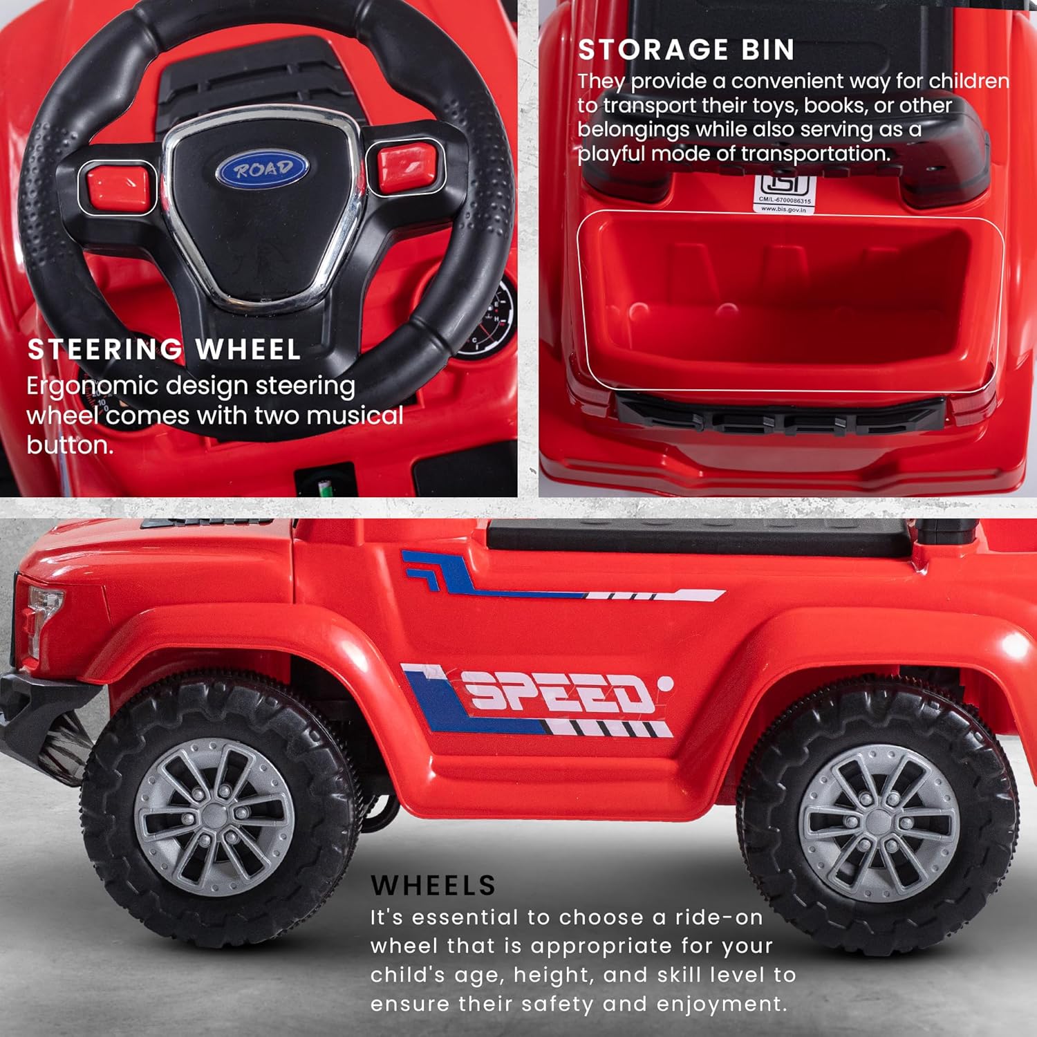 Baybee Push Ride on Baby Jeep for Kids Toys with LED Light & Storage Bin-Red Baybee Push Ride on Baby Jeep for Kids Toys with LED Light & Storage Bin-Red