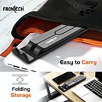 Frontech CP-0010 laptop stand with ergonomic design, strong build, foldable frame & anti-slip pads—perfect for work or study.