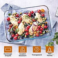AGARO Elite Borosilicate Glass Baking Tray for Kitchen, 1600 ml Rectangle