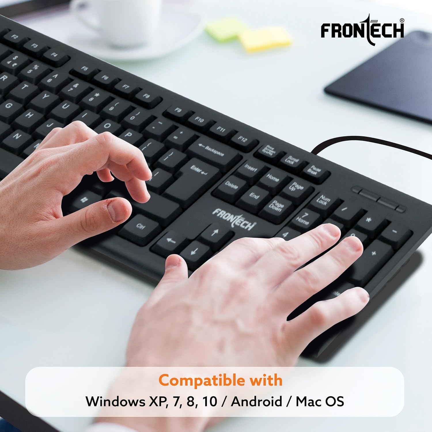 Frontech KB-0030 – Wired USB keyboard with quiet keys, ergonomic design, and durable build for comfortable typing and daily use.