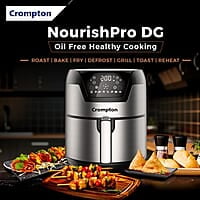 Crompton NourisPro DG 4.5 Ltr Digital Air Fryer with Quick Fry Technology 1500 Watts Double Inner Bowl for Easy Cleaning
