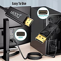 Uport 3M DisplayPort to HDMI Cable supports 4K@60Hz resolution, ensuring high-quality video output. Ideal for connecting devices like laptops to monitors or TVs for stunning visuals.