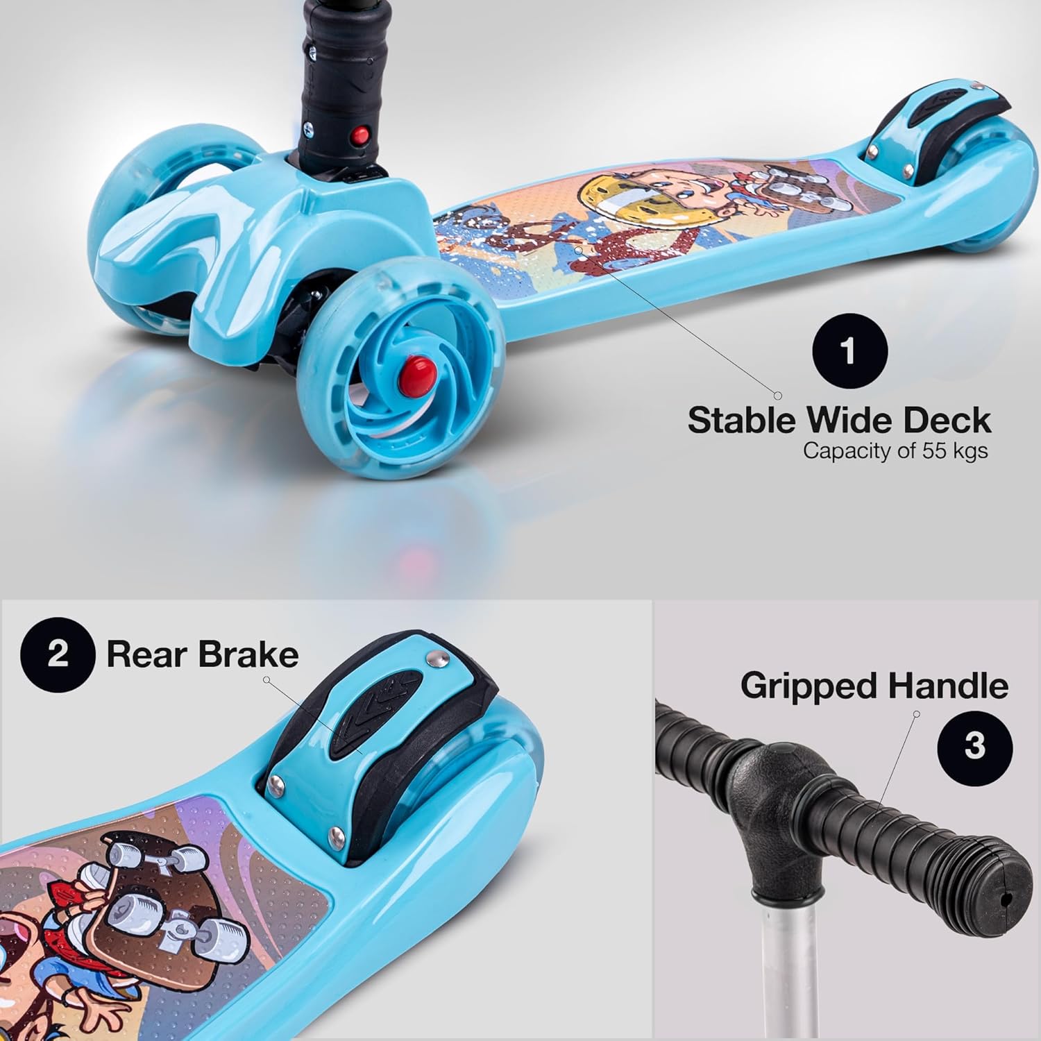 Baybee Flash Scooter for Kids with Foldable & Height Adjustable Handle- Blue Baybee Flash Scooter for Kids with Foldable & Height Adjustable Handle- Blue