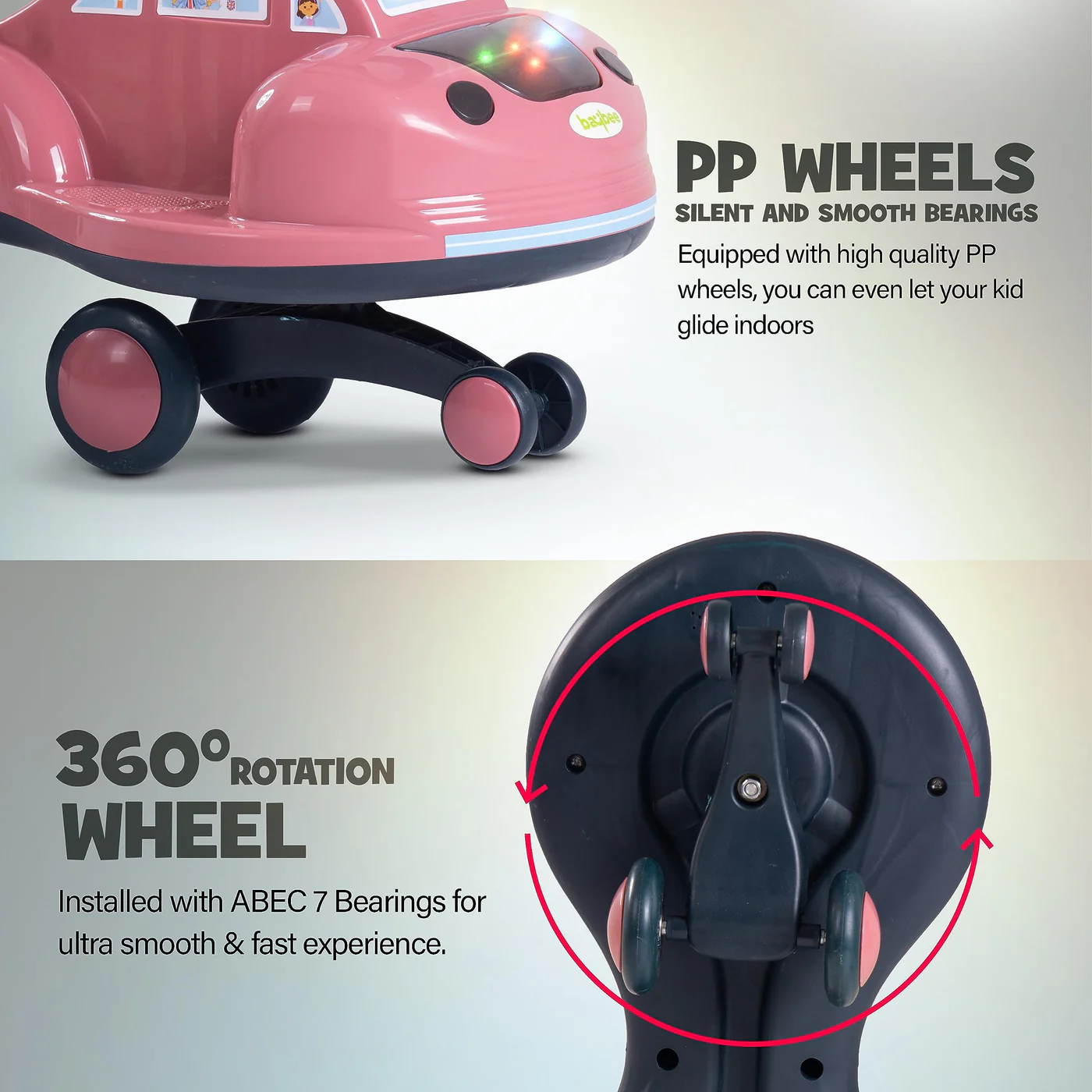 Baybee Flare Kids Ride on Magic Swing Cars with Flashing LED Lights Music & PP Wheels- Dark Pink Baybee Flare Kids Ride on Magic Swing Cars with Flashing LED Lights Music & PP Wheels- Dark Pink