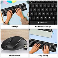 Zebronics Companion 107 Wireless Keyboard & Mouse Combo – 2.4GHz | 104 Keys | 12 Multimedia Keys | 1200 DPI Mouse | UV Printed Keycaps | Black | Home & Office Use
