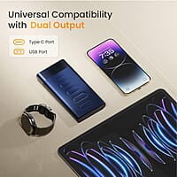 Ambrane 10000mAh Slim Power Bank, 20W Fast Charging, Dual Output, Type C PD (Input & Output), Quick Charge