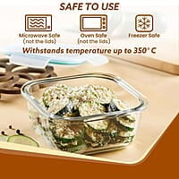 AGARO Borosilicate Glass Container with Lids, 3 pcs Set, 320ml, 520ml & 800ml Square