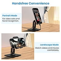 Ambrane 360° Rotation, Foldable Design Mobile Stand with Stable Metalic Round Base, Multiple Height & Angle adjustments Compatible with Smartphones, Tablets, Kindles & iPad Twistand 360