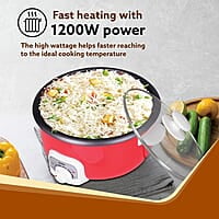 AGARO Regal Electric Multi Cooking Pot, 3L, 1200W, Steamer, Fryer, Aluminium Pot, Glass Lid