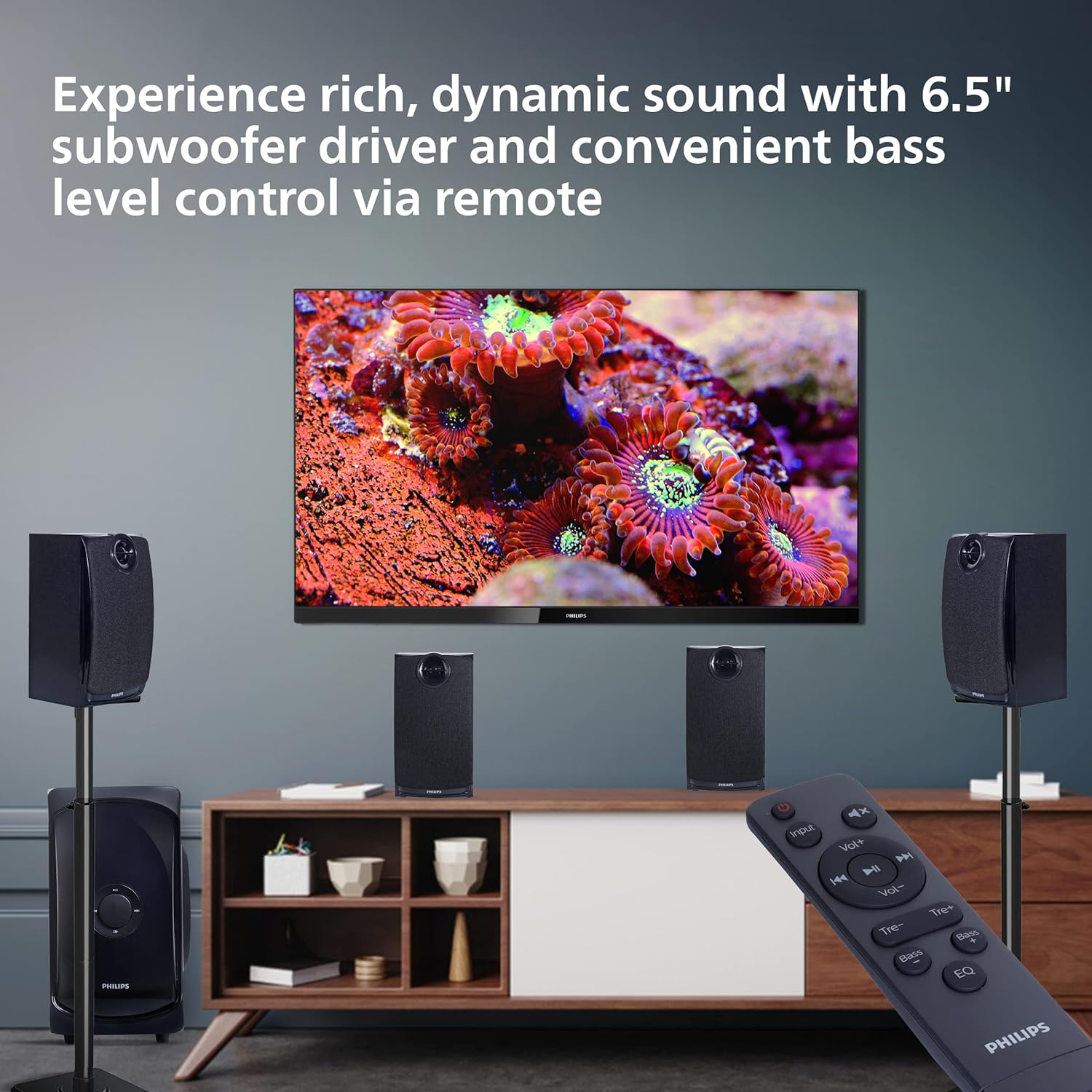 Philips TAV7477 4.1 Channel 75W Bluetooth Multimedia Speaker System – 2x15W & 2x5W Satellite Speakers, USB, AUX, FM, Remote Control (Black) Philips TAV7477 4.1 Channel 75W Bluetooth Multimedia Speaker System – 2x15W & 2x5W Satellite Speakers, USB, AUX, FM, Remote Control (Black)