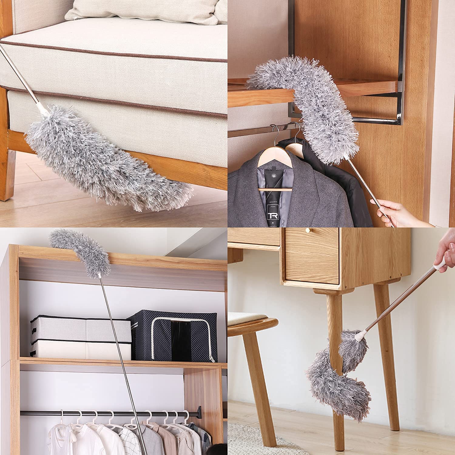 Microfiber Feather Duster Bendable & Extendable Fan Cleaning Duster with 100 inches Expandable