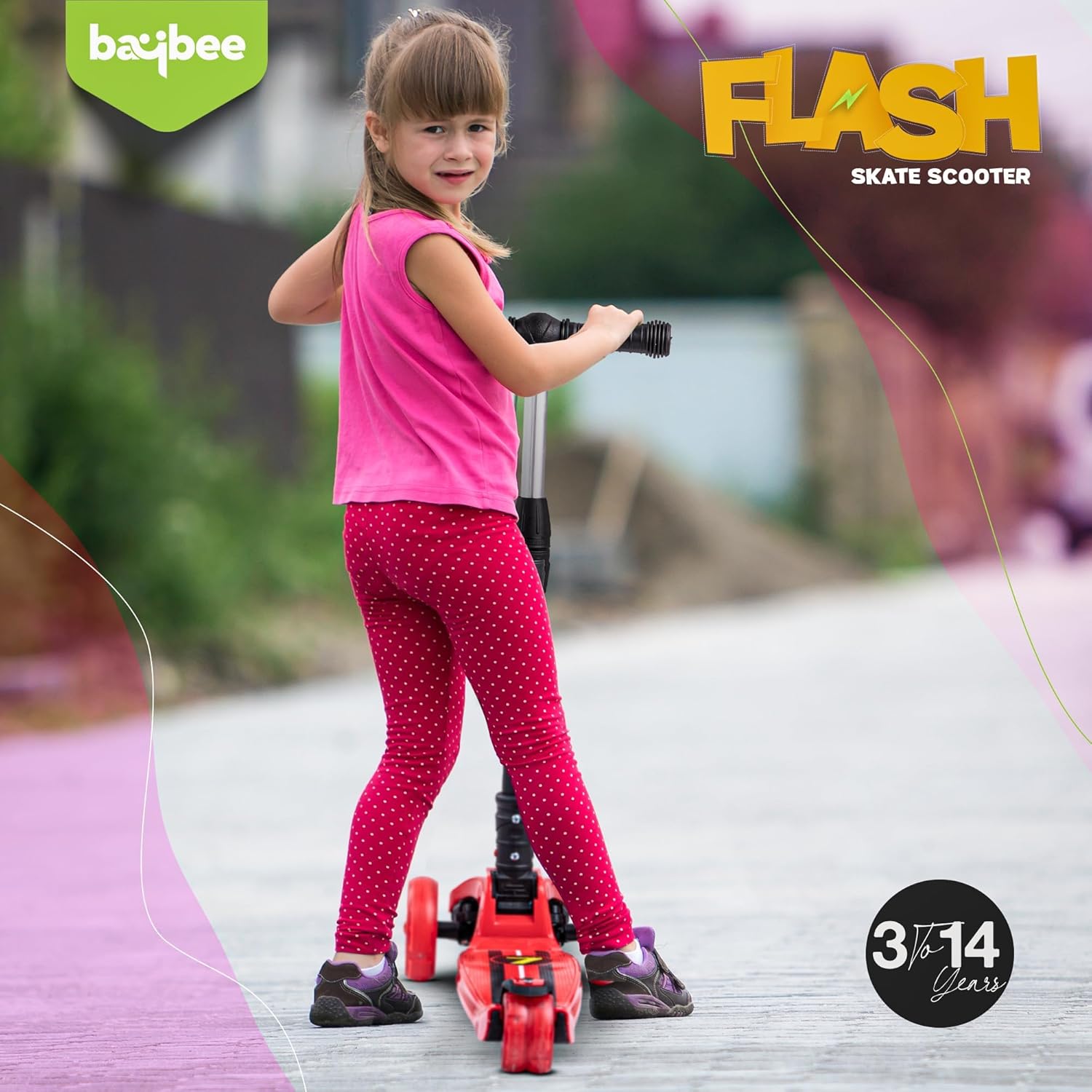 Baybee Flash Scooter for Kids with Foldable & Height Adjustable Handle- Red Baybee Flash Scooter for Kids with Foldable & Height Adjustable Handle- Red