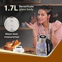 AGARO Supreme Electric Glass Kettle With Tea & Coffee Infuser, 1.7 liter, Borosilicate Glass Body 1850W