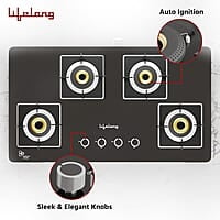 Lifelong LLHT914 Sigma Plus Auto Ignition Counter-Top Hob Top High Efficiency 4 Burner Sleek Design
