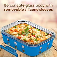 AGARO Imperial Borosilicate Glass Containers with Silicone Sleeves & with Lock Lid, 3 pcs Set, 370ml, 640ml, 1050ml