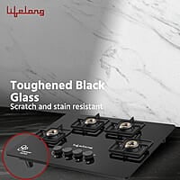Lifelong 4 Gas Burner Top - 4 Burners Hob Top Gas Stove with Automatic Ignition - Toughened Glass top