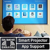 ZEBRONICS PIXAPLAY 58, Smart Projector, 11500 Lumens, 4K Support, 210 Inch Screen Size, Quad Core Processor, Bluetooth, HDMI, USB, WiFi, AUX, 1080p Native, APP Support, Miracast