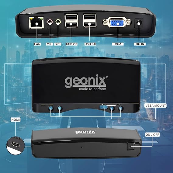 GEONIX Thin Client, ARM A9 (1.2GHz, 2 Cores), 512MB RAM, 4GB Storage, FL100, 1-Year Warranty