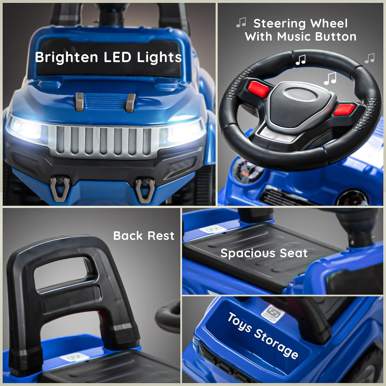 Baybee Push Ride on Baby Jeep for Kids Toys with LED Light & Storage Bin- Blue Baybee Push Ride on Baby Jeep for Kids Toys with LED Light & Storage Bin- Blue