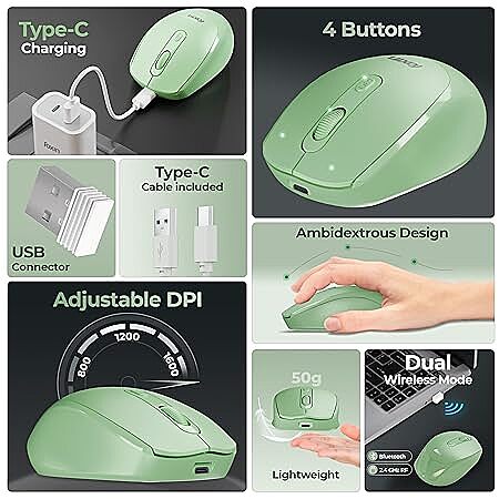 WIRELESS MOUSE FOXIN FLOW BT+2.4GHZ DPI (GREEN)