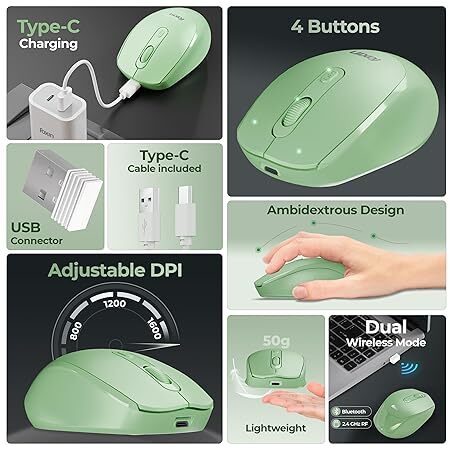WIRELESS MOUSE FOXIN FLOW BT+2.4GHZ DPI (GREEN)