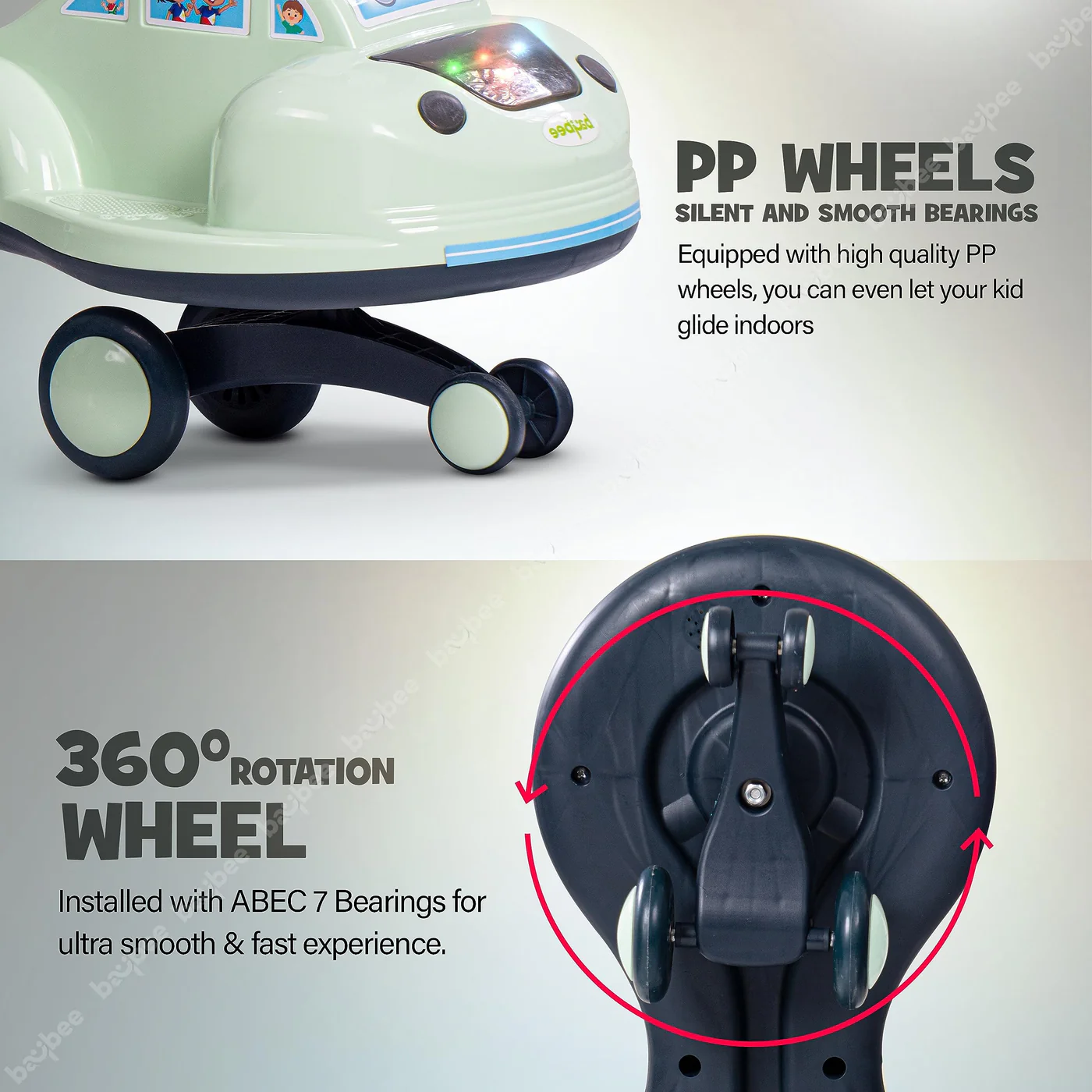 BAYBEE Baybee Flare Kids Ride on Magic Swing Cars with Flashing LED Lights Music & PP Wheels - Green BAYBEE Baybee Flare Kids Ride on Magic Swing Cars with Flashing LED Lights Music & PP Wheels - Green