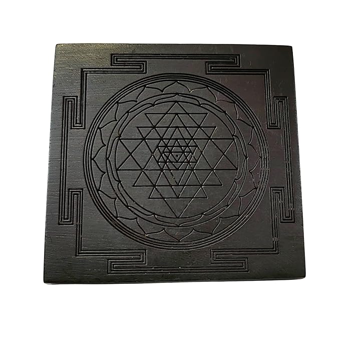 Karungali Sri Yantra | Original Sri Yantra Black Ebony Wood | 100% Natural Unpolished Karungali Vastu Yantra | 3x3 Inches | 1 Piece