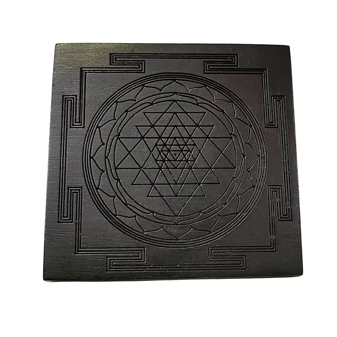 Karungali Sri Yantra | Original Sri Yantra Black Ebony Wood | 100% Natural Unpolished Karungali Vastu Yantra | 3x3 Inches | 1 Piece