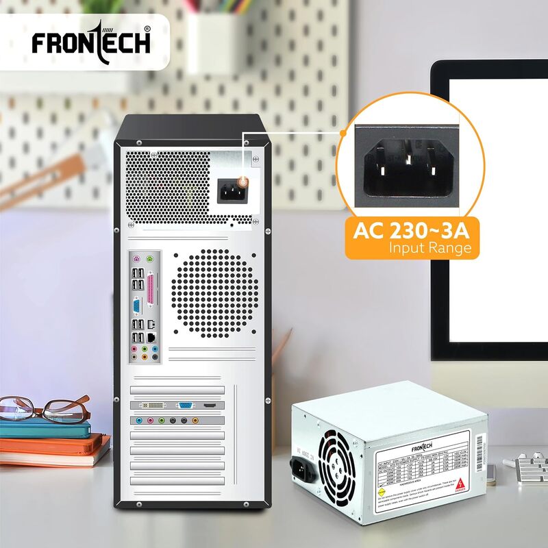 Frontech PS-0005 – Compact 450W power supply offering reliable performance, low noise, and efficiency for entry-level systems.