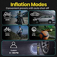 Portronics Vayu 5.0 – Quick and efficient tyre inflator, portable and rechargeable, perfect for on-the-go inflation. Compact design, easy to use, ideal for cars, bikes, and sports equipment.